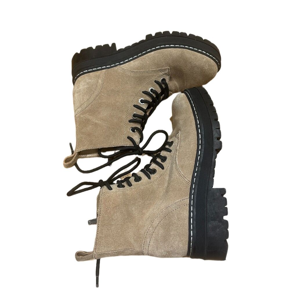 Marc Fisher Tan Suede Platform Zip Combat Boots Size 8 Brown Leather